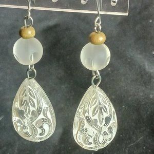 Silver tone and glass drop earrings